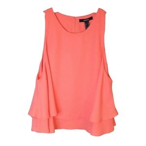 🖤 Forever 21 Pink Peach Ruffle Layered Cropped Sleeveless 200% Poly Top Blouse